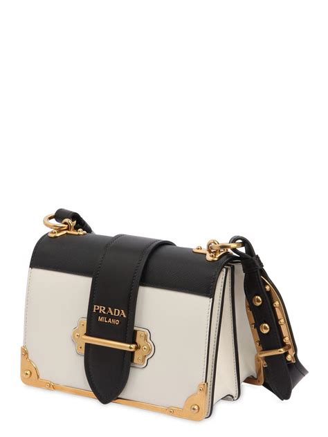 prada black and white cahier|White/black Leather Prada Cahier Bag .